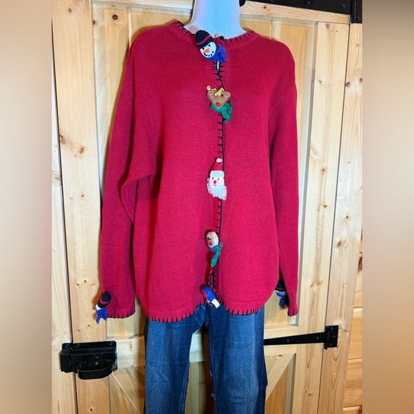 Lemon Grass Sweaters - Vintage Lemon Grass ladies’ size XL Red  Christmas Cardigan